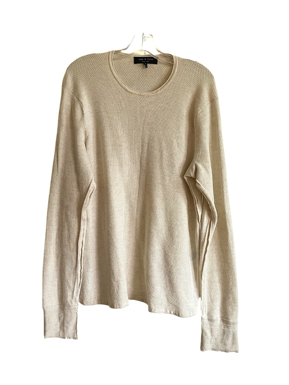 Rag & Bone Mens Crewneck Thermal Long Sleeve Tee in Heather Oatmeal